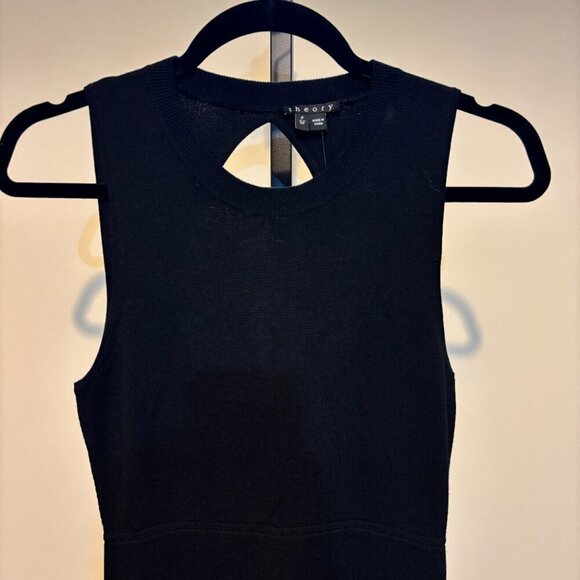 Theory Maysen Prosecco Black Sleeveless Cut Out Back Fit and Flare Dress - Picture 8 of 14